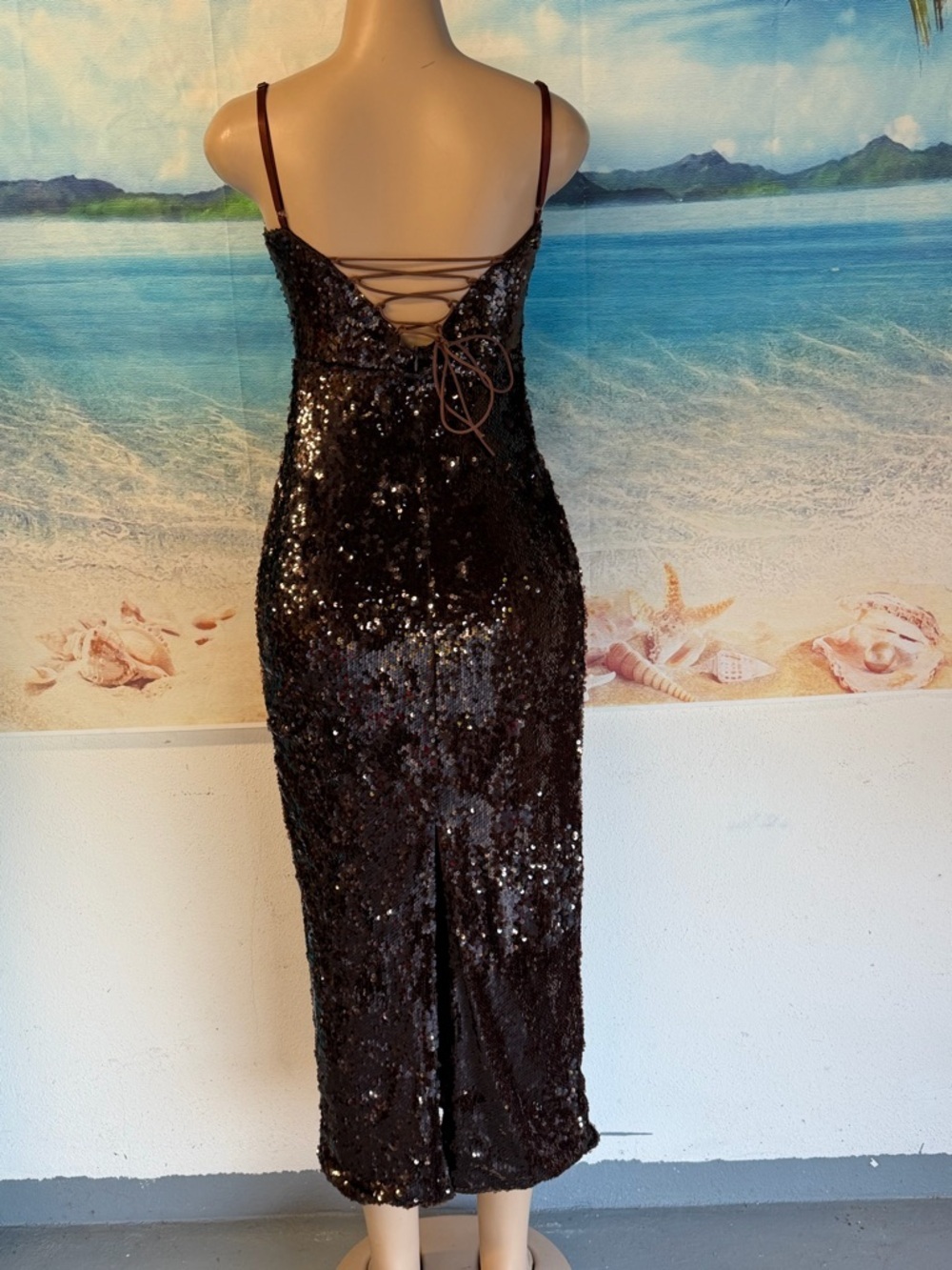 Black Sequin Spaghetti-Strap Midi Dress - Picture 2 of 3